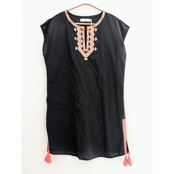 NWT Seafolly Moroccan Moon Linen Blend Cover Up Sz Small Black Pink Embroidered - Picture 1 of 4